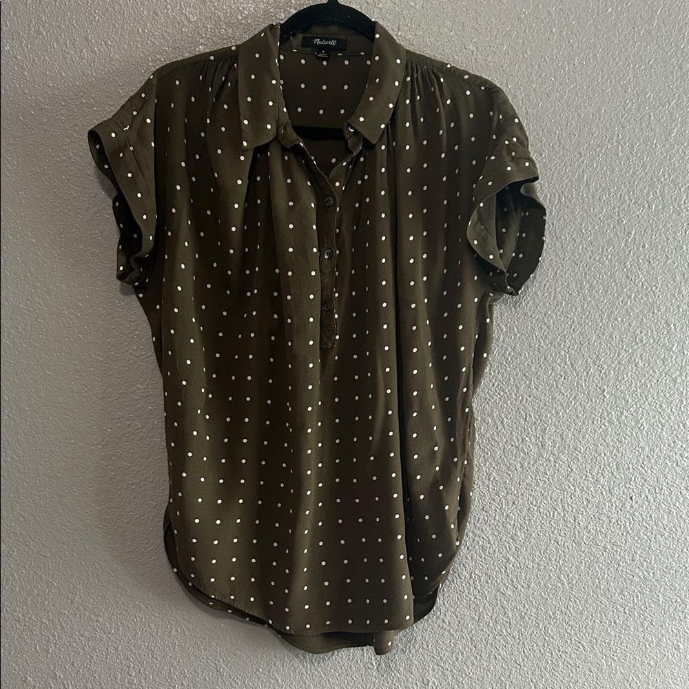 Madewell Olive Green Polka Dot Shirt